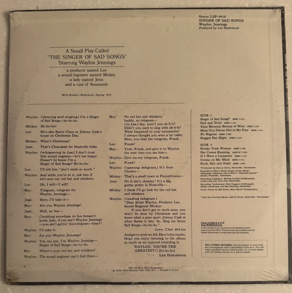 Waylon Jennings-Singer of Sad Songs “Sealed” 1970 RCA Dynagroove-NEW Old Stock- - Image 2 of 4