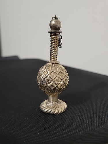 Antique Continental Silver Miniature Perfume Bottle Pineapple Form w/ Chain Stop - Picture 7 of 19