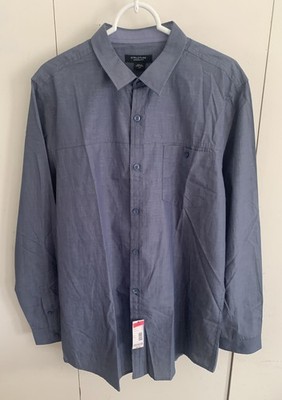 Structure Shirt Mens Large Blue Crosshatch Long Sleeve Button Up Cotton Casual