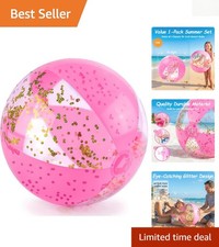 Seamless Glittery Beach Ball - 16-Inch Pink Delight for Kids Summer Activities