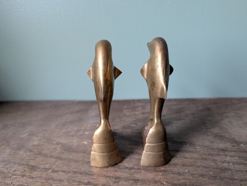 Lot of 2 Pair Brass Dolphin Sculpture Figurine Art 5" Made in India - Picture 3 of 11