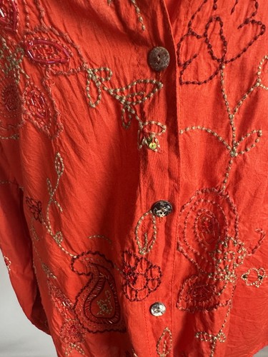 Coldwater Creek Gr. 0 Small Langarm Bluse orange bestickt Pailletten Kragen - Bild 3 von 6