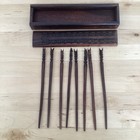Vintage Asian Hand Carved Wooden Chopstick Set - 8 Sticks & Storage Box Balinese