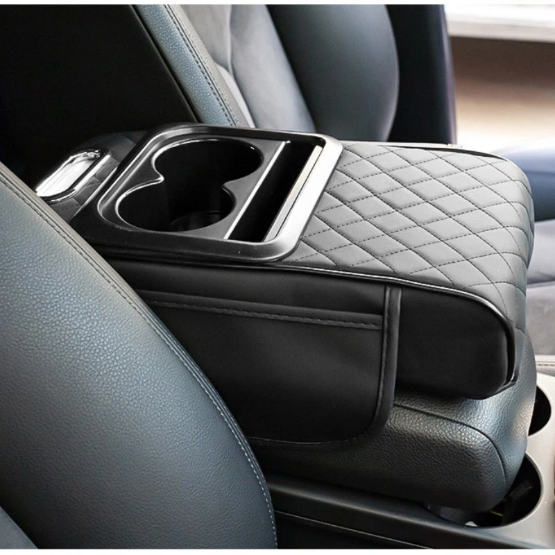 Car Armrest Cushion Car Center Console Pillow with Cup Holder & Tissue Box Slot - Image 4 of 4