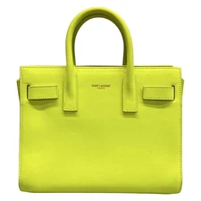 Auth SAINT LAURENT PARIS Sucked Jules Nano 340778 Yellow Green Leather Tote Bag