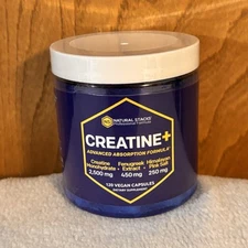 CREATINE NATURAL STACKS + 120 Vegan Capsules Exp 07/2026