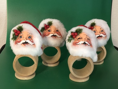 4 servilleteros vintage de Navidad Annalee Santa Claus 1992 fabulosos y raros - Imagen 1 de 8