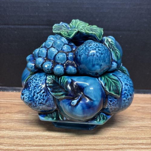Vintage Inarco Mood Indigo Blue Fruit Topiary Tea Set E-2375 Japan 1960s #5201 - Picture 3 of 11