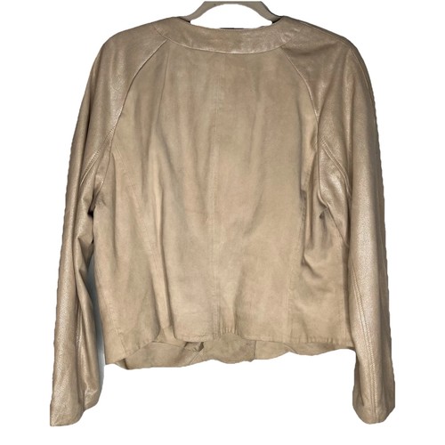 NWT Johnston Murphy Women's Tan Soft Leather Moto Jacket Coat XL - Picture 8 of 12