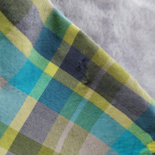 Ibex Shirt Mens Large Green Blue Plaid 100% Wool Short Sleeve Button Up Flaws - Picture 10 of 11