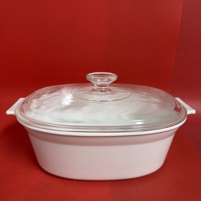 CorningWare DC-2 1/2-B 2.5 Qt Deep Dish Casserole Bake White w/Glass Lid Vintage