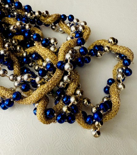 Twist Rope Beads Silver Gold Blue Chain Bead Decoration 102” Long Strand - Picture 3 of 4