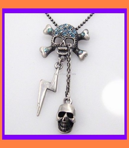 SKULL PENDANT AUSTRIAN RHINESTONE NECKLACE JEWELRY -B - Picture 1 of 1