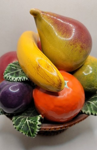 Vintage Porzellan Whicker Korb mit Obst Früchte Figur Atemberaubende Statue Früchte - Bild 7 von 7