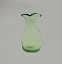 Vintage Jamestown Glass Vase Hand Blown Green Avocado Glass Ruffled Rimmed 