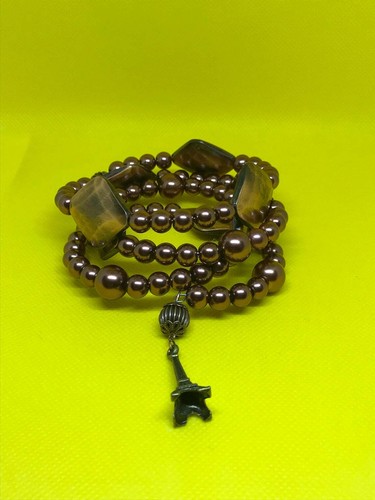 Handgefertigtes braunes Kunstbirnen Multistand verstellbares Armband, erweiterbares Armband  - Bild 1 von 7