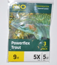 rio powerflex trout tapered leaders 9ft 5x 5lb 3 per pack nymphs flies streamers