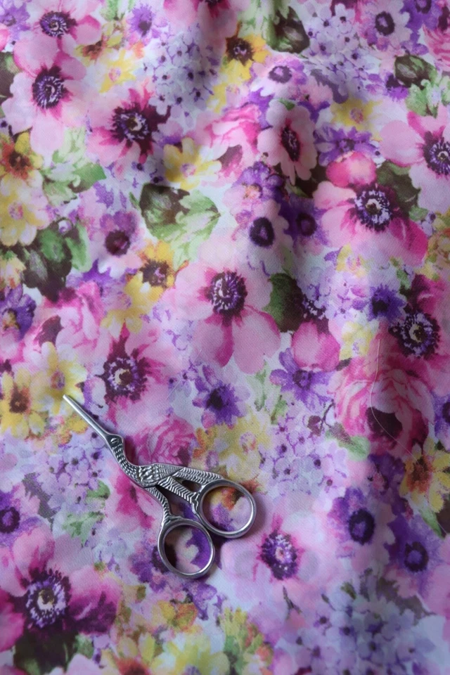 2YD 5IN Pink & Purple Floral Chiffon Woven Fabric - Image 2 of 2