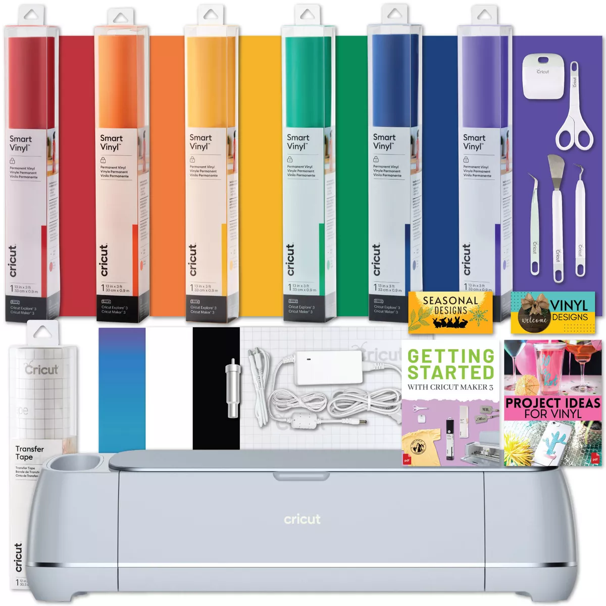 Cricut Maker 3 Machine Tools and Rainbow Vinyl Bundle 810109111176