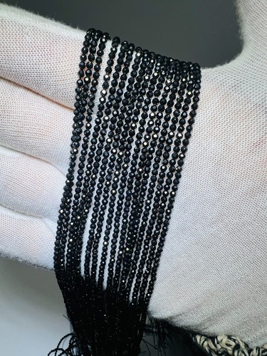 Spinell schwarz 2mm Facettierter Edelsteinstrang Top Qualität 40cm Naturstein - Bild 2 von 3