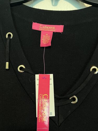 Catherine Malandrino Dress Size M Black Knit V Neck Grommets 3/4 Sleeve - 270 - Picture 2 of 9