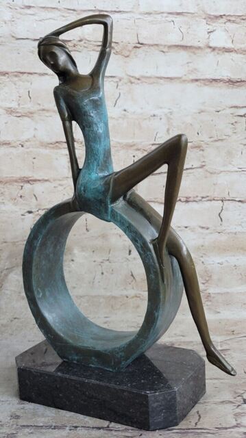 Art Deco Sculpture Abstract Woman Girl Sitting In the Circle Bronze Statue Gift Art Deco Sculpture Abstract Woman Girl Sitting In the Circle Bronze Statue Gift
