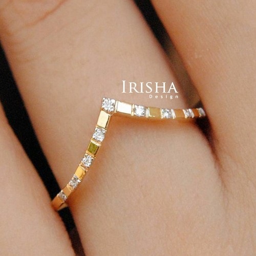 ANELLO DA SPOSA 0,08 CT. VERO DIAMANTE DESIGN CHEVRON ORO 14K REGALO DI NATALE - Foto 6 di 6
