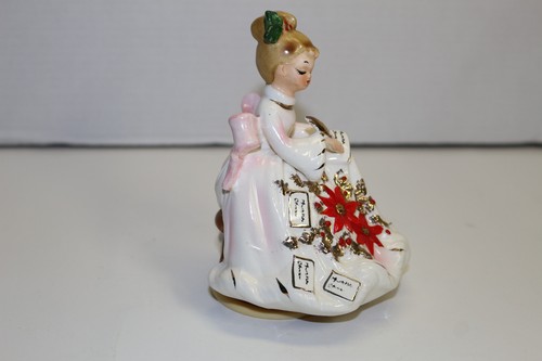 Vtg Josef Originals Girl Writing Christmas Cards Letters Music Box Poinsettias - Picture 3 of 12