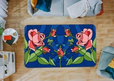 3D Pink Rose Leaves NAO6267 Game Rug Mat Elegant Photo Carpet Mat Fay