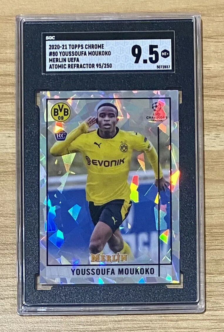 Youssoufa Moukoko 2020-21 Topps Chrome Merlin UEFA /250 Atomic Refractor SGC 9.5