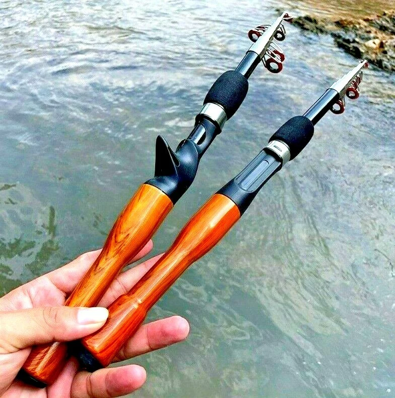 Mini Spinning Casting Fishing Rod Pole Portable Small Wood Handle Ceramic  Rings