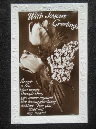 Tarjeta de cumpleaños vintage (c1920-30s) fotografía real en tonos sepia - sin usar, en muy buen estado #41 - Imagen 1 de 2