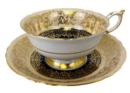 PARAGON Bone China Cobalt Peach Gilt Gold Star Center Porcelain Tea Cup & Saucer