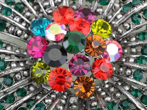 Trendy Costume Fashion Statement Flower Multicolor Crystal Rhinestone Pin Brooch - Picture 2 of 4
