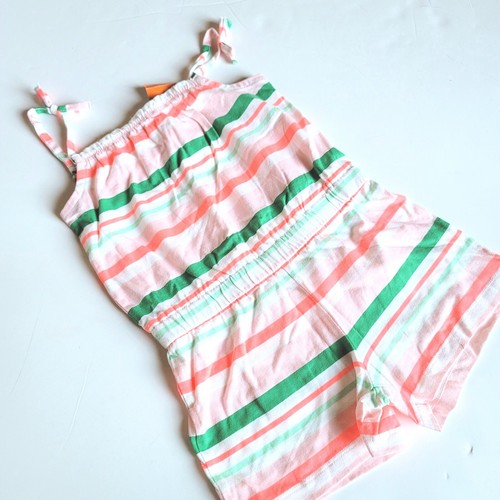 NWT Gymboree 6 Island Cruise Neon Striped Romper Green Pink - Picture 2 of 3