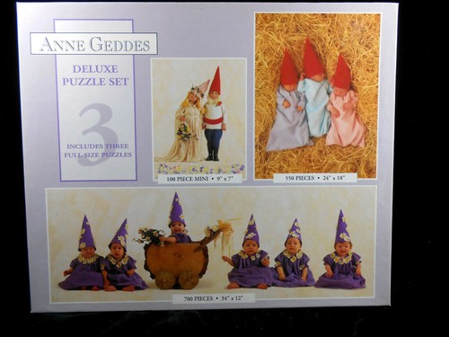 Juego de 3 rompecabezas Anne Geddes Deluxe jardín gnomos bebés nuevo sellado fuera de servicio 2002 - Imagen 1 de 4