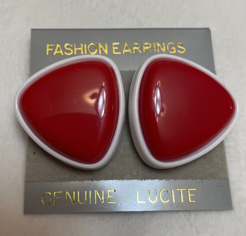 Vintage Earrings Red White Frame Lucite Triangular Fashion 80s Chunky - Picture 4 of 5