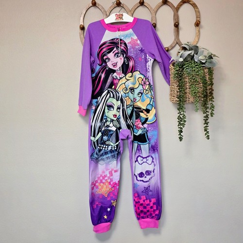 💀 Monster High Fleece Zip Front Sleeper Pajamas – Girl’s Size 7/8 - Picture 1 of 6