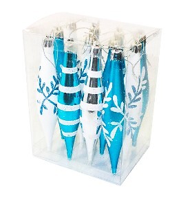 Confezione da 24" ornamenti finali acquatici e bianchi con design glitter linea fiocco di neve - Foto 1 di 1
