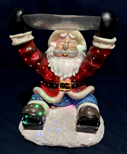 LED Lights Up Music Santa Ceramic Glass Dish Figurine Tested 9"x 6" Christmas - Picture 4 of 17
