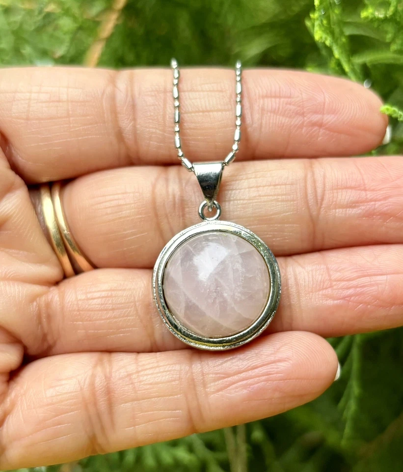 Medallón colgante de cuarzo rosa relleno de oro blanco de moda CADENA SURTIDA GRATIS #5 Foto 3 de 4