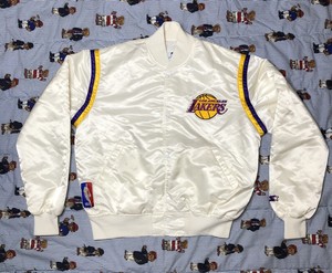 lakers satin bomber jacket