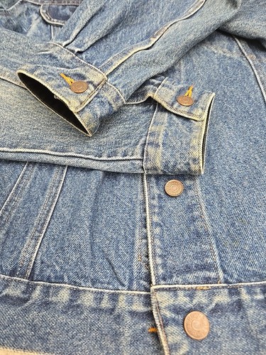 Ruff Hewn Mens Denim Jacket Vintage Retro Trucker Contrast Collar Made in USA M - Picture 9 of 11