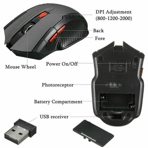 2.4GHz Wireless Gaming Mouse USB Receiver Optical for Laptop Computer DPI New - Picture 5 of 10