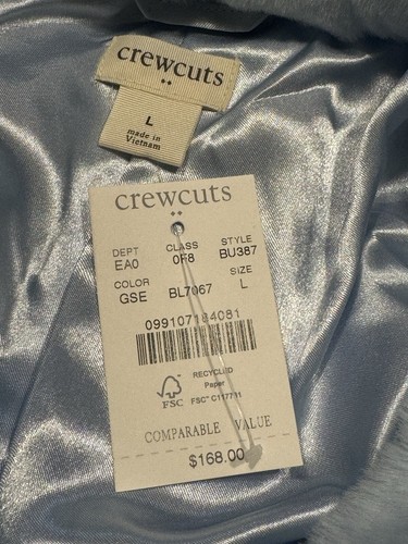 J CREW $168 Crewcuts Girl’s BLUE Faux Fur Buttoned Front Collared Coat Jacket L - Picture 3 of 13