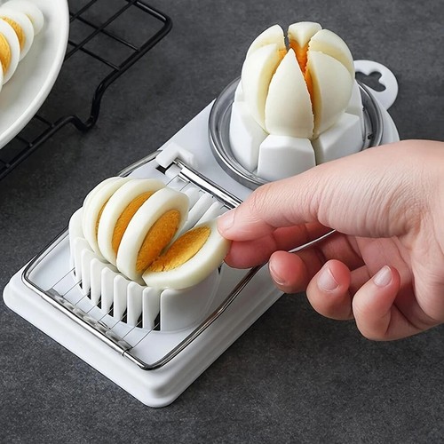 1Pc 2-in-1 Stainless Steel Egg Cutter - Multifunctional Slicer with PP Base