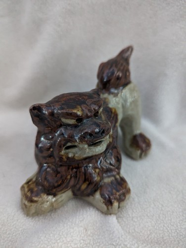 Vintage Set Of 3 Chinese Glazed Porcelain Foo Dogs Lions Brown Shishi Koma-Inu - Picture 8 of 13