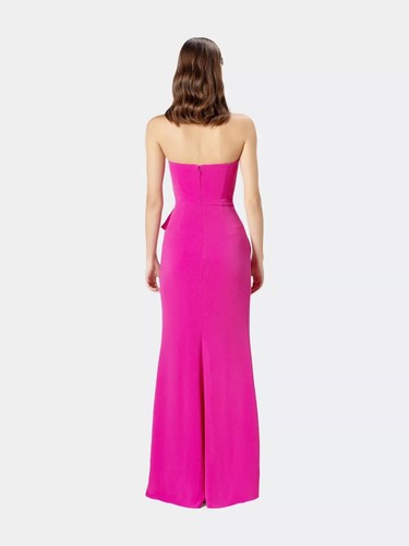 DRESS the POPULATION Fuchsia Barbie Pink Kai Strapless Ruffle Slit Gown L 8/10 - Picture 5 of 6