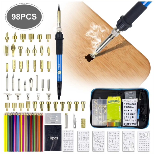 98PCS Wood Burning Pen Set Soldering Iron Kit Stencil Pyrography Craft Tool 110V - Picture 13 of 13
