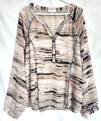 Blusa Top Para Mujer Calvin Klein Manga Larga Raglán 3/4 Abotonada Talla XL - Imagen 5 de 8